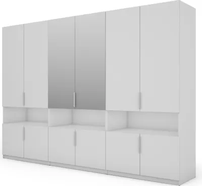 Zdjęcie produktu dla Meblast | Szafa 330x230 cm z 2 lustrami - Biały - Szafa z półkami, szufladami i drążkiem na ubrania | Elegancki klasyk