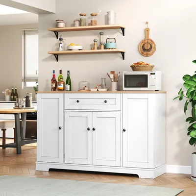 Immagine prodotto di Buffet multifunzionale da 138 cm, con cassetto, ante a ripiano, ripiani regolabili, sistema di sicurezza anticaduta, adatto per cucina, soggiorno o camera da letto.