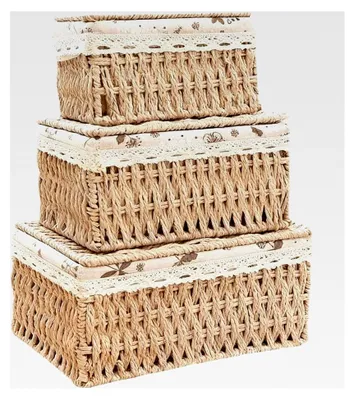 Produktbild von Geflochtener Aufbewahrungskorb, 3er-Set für Bad, Wickeltisch und mehr, Multifunktionale Organizer Box für Kinderzimmer, Küche, Wohnzimmer