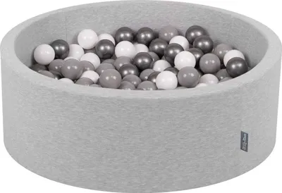 Zdjęcie produktu dla KiddyMoon suchy basen okrągły z piłeczkami 7cm jasnoszary: biały-szary-srebrny 90x30cm/200piłek zabawka basen piankowy