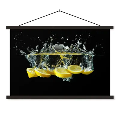 Produktbild von MuchoWow® Textilposter Zitrone - Frucht - Gelb - Stilleben - Wasser 120x80 cm mit schwarzem Rahmen - Wanddeko