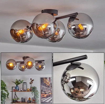 Produktbild von Cesaro Deckenlampe aus Metall/Glas in Schwarz/Chrom-/Rauchfarben