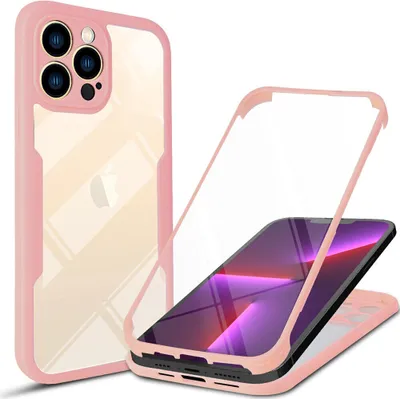 Produktbild von iPhone 13 Pro Schutzhülle, Eingebautem Displayschutz 360 Grad Komplettschutz Handyhülle für iPhone 13 Pro Pink