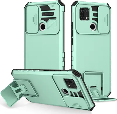Image de Etui pour OPPO A15 étui de protection militaire double couche avec béquille et protection coulissante de l'appareil photo Turquoise
