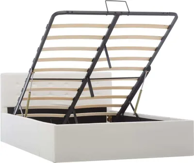 Image de vidaXL Lit de rangement hydraulique blanc similicuir 120×200 cm