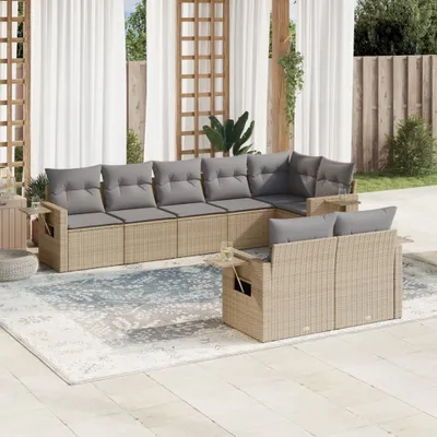 Produktbild von 8-tlg. Garten-Sofagarnitur mit Kissen Beige Poly Rattan 3220418