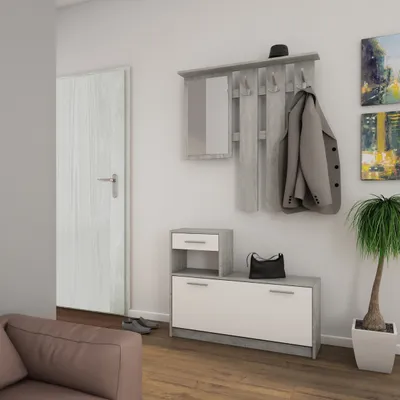 Produktbild von Garderoben-Set >TAMINA< 2-teilig in Beton-Optik 97 x 190 x 25 cm (BxHxT)