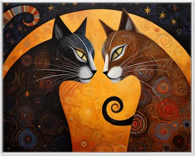 Produktbild von Wallario Wandbild Katzen im Mondlicht, Größe: 40,30 x 50,30 cm, Poster mit weißem Aluminiumrahmen