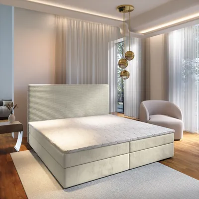 Produktbild von Masseno Boxspringbett GIARRO 180x200 cm Komplett-Set mit Bonell Matratze und Topper, Polsterbett mit Bettkästen -Creme, POSO 100 + PAROS 01