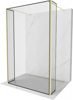 Produktbild von Mexen Kioto Duschwand 140x30cm, Schwarzes Muster, Gold gebürstet