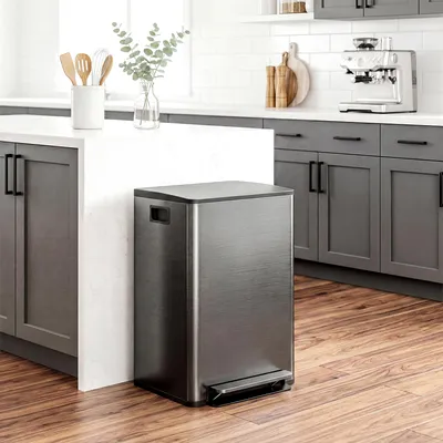 Produktbild von SUGIFT Mülleimer 2x30L Fächer, Soft-Close-Deckel, Abfalleimer Edelstahl, Schwarz | 47,7 x 37,5 x 66,8 cm | 410 Edelstahl