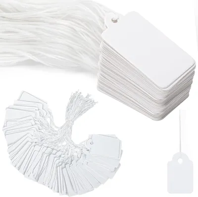 Produktbild von 500 Stück weiße Preisschilder mit Schnur, Gepäckanhänger, Papier, blanko, Geschenkmarkierung, Etiketten für Schmuck, Kleidung, Präsentationspreis (2,8 x 4,5 cm)