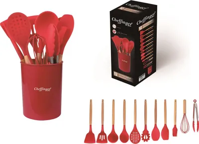 Obrázek produktu pro 12dílná sada kuchyňského náčiní Cookware silikonová dřevěná rukojeť červená