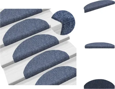 Image de vidaXL 15 pcs. Tapis d'escalier autocollant aiguilleté 65x21x4cm bleu - Tapis d'escalier