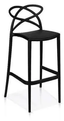 Immagine prodotto di Milani Home - sgabello alto in plastica nero 41 x 46 x 102 cm, con schienale intrecciato e poggiapiedi