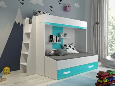 Productafbeelding van Hoogslaper "Party 17", kinderbed, etageslaapbank, 90x200 cm, hoogglans, kleur naar keuze