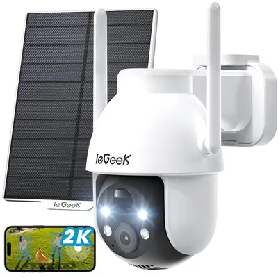 Zdjęcie produktu dla Kamera monitoringu 2K 360° z możliwością obrotu i pochylania, przeznaczona do użytku zewnętrznego, zasilana baterią i energią słoneczną, z funkcją noktowizji
