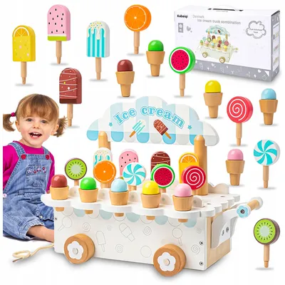 Produktbild von Holz-Eiswagen Spielzeug-Set mit bunten Eis, Kinderspiel