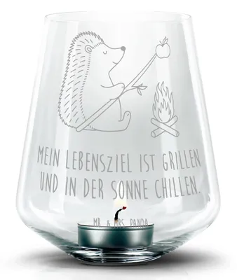 Produktbild von Mr. & Mrs. Panda Kerzenhalter Igel Grillen - Transparent - Geschenk, Ziele, Arbeitslos, Lustige Sprüche, glas, Windlicht, Teelichthalter, Motivation, windlichtglas