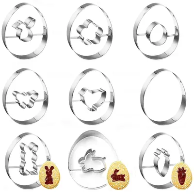 Image de Ensemble de 9 emporte-pièces en acier inoxydable pour biscuits de Pâques, idéal pour décorer des gâteaux et des fonds de tartes