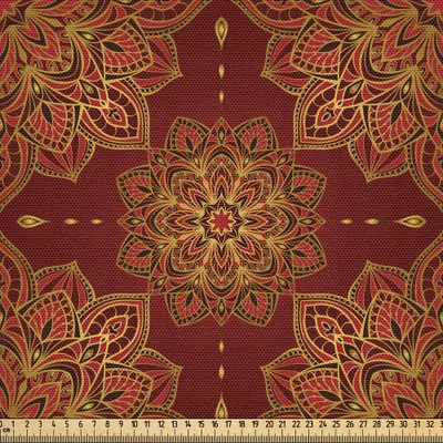 Produktbild von ABAKUHAUS Mandala Gewebe als Meterware, Orientalische Motive mit floralen Elementen und Blättern östliche Kulturen Inspiration, 10 M (148 x 1000 cm), Red Earth Gelb