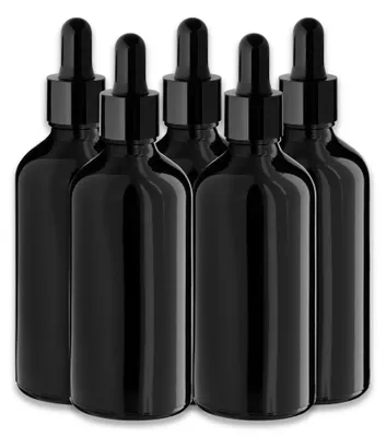 Produktbild von 5x Schwarze Glasflasche 100 ml mit schwarzer Pipette – Tropfflasche