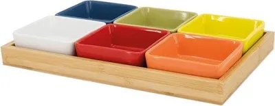Produktbild von Famanu Servierset mit Holztablett für Snacks und Dips - 7-teilig