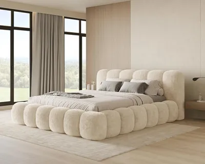 Image de Chilly Möbel Design Lit Stone - Lit rembourré avec coffre, sommier et tête de lit 200x200 cm / Cadre en métal / Corto / Beige clair