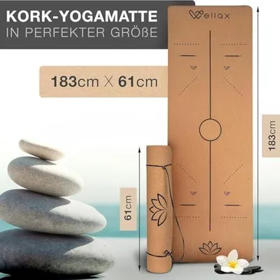 Produktbild von Yogamatte – 100 % natürliche Yogamatte, rutschfest [185 x 66 x 0,6 cm] – Besonders dick & schadstofffrei – Sportmatte inkl. praktischem Tragegurt