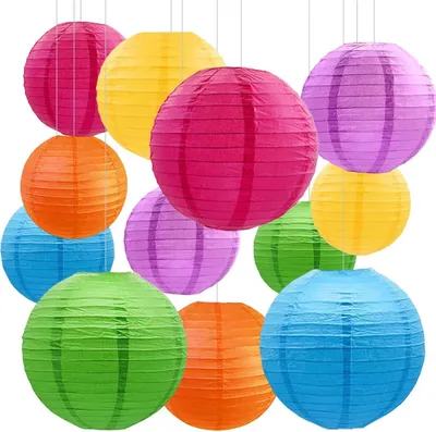Immagine prodotto di Set di 12 lanterne di carta a forma di arcobaleno – lanterne di carta rotonde per decorazioni di lampade, decorazioni per matrimoni, feste di compleanno