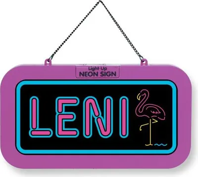 Zdjęcie produktu dla Neonowy napis LED z imieniem, świecąca dekoracja ścienna zasilana baterią, 18,7 x 10,3 x 1,6 cm –  Leni