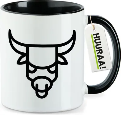 Produktbild von Huuraa Kaffeetasse Stier Sternzeichen Symbol 330ml Schwarz Keramik Kaffeebecher Geschenkidee