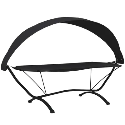 Image de vidaXL Lit lounge d'extérieur avec toit Noir Acier et tissu Oxford