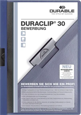 Produktbild von Bewerbungsmappe Duraclip für 30 Blatt A4 dunkelblau Packung mit 25 Stück