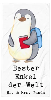 Produktbild von Mr. & Mrs. Panda Duschtuch Pinguin Bester Enkel der Welt - Weiß - Geschenk, Strandlaken, Geschenkidee, Enkelkind, Duschhandtuch, Handtuch, Großes, Badehandtuch, Oma, Opa