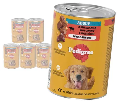 Produktbild von Pedigree Adult 6x400g Dose Nassfutter für Hunde mit Rindfleisch und Leber in Gelee