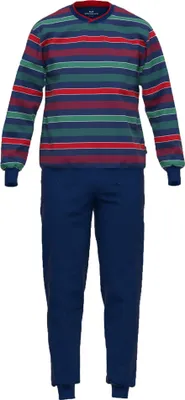 Produktbild von GÖTZBURG Herren Schlafanzug Set - lang, Rundausschnitt, Bündchen, gestreift Dunkelblau 3XL