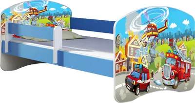 Immagine prodotto di Letto ACMA per giovani letto per bambini letto junior completo di materasso a doghe e protezione anticaduta Blu 36 Vigili del Fuoco 180x80