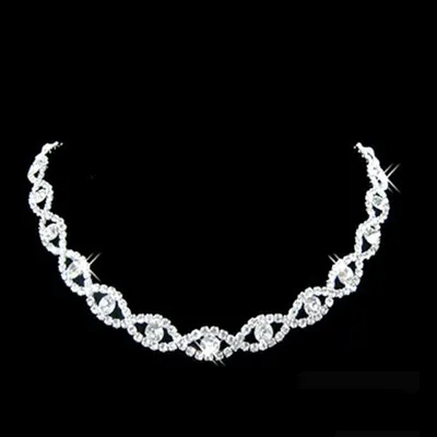 Produktbild von Frauen Strass verdrehte Halskette baumeln Ohrringe Braut Hochzeit Schmuck-Set