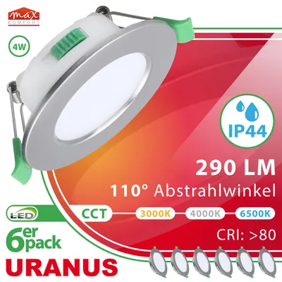 Produktbild von 6x LED Einbaustrahler URANUS 4W IP44 Eisen gebürstet – CCT 3000K/4000K/6000K
