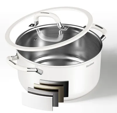 Obrázek produktu pro Nerezový hrnec s objemem 6 litrů, průměr 24 cm, vhodný pro indukční vařiče, s skleněnou poklicí