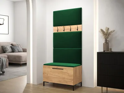 Immagine prodotto di Mobile da ingresso con pannelli imbottiti ANDORA 3 - rovere dorato / verde