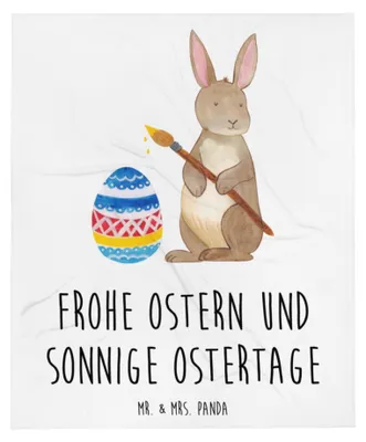 Produktbild von Mr. & Mrs. Panda Bettdecke Hase Eier Malen - Weiß - Geschenk, Osterhase, Wohndecke, Decke, Kaninchen, Kuscheldecke, Osterei, Ostern, Tagesdecke, Frohe, Bettüberwurf