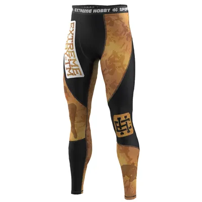Produktbild von Extreme Hobby Sportleggings, Laufhose Herren Lang, Leggings für Männer, Kampfsport Model: Golden Warrior, Farbe: Schwarz, Größe 2XL