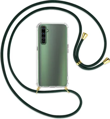 Produktbild von Handykette Backcover-Schutzhülle mit Band (Metall goldfarben) für Realme X50 Pro 5G - dunkelgrün