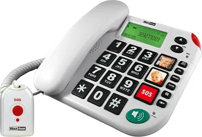 Zdjęcie produktu dla MaxCom KXT481 SOS, Telefon analogowy, Zestaw słuchawkowy przewodowy, Głośnik, Nazwa i identyfikacja dzwoniącego, Biały