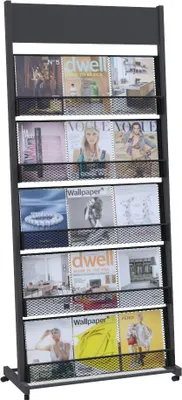 Image de BPT 3 x A4 large 5 couches porte-brochures & porte-dépliants Porte-journaux dans la zone d'accueil commune avec 4 roues