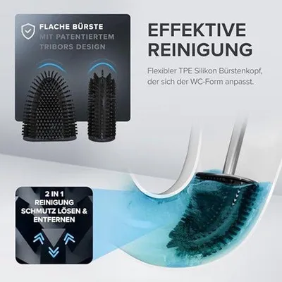 Produktbild von ovimar Toilettenbürste Omofyr | silber | Silikon Klobürste | WC Bürste mit Belüftung | Edelstahl | abnehmbare Tropfschale | nur 6cm breit| stehend oder Wandbefestigung im Badezimmer