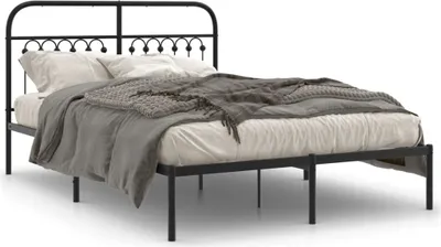 Zdjęcie produktu dla vidaXL Rama łóżka z zagłówkiem metalowa czarna 135x190 cm