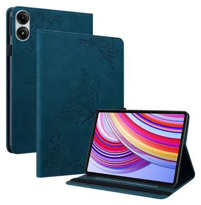 Image de Étui en similicuir à motif papillon pour Xiaomi Redmi Pad Pro 12,1 pouces, bleu